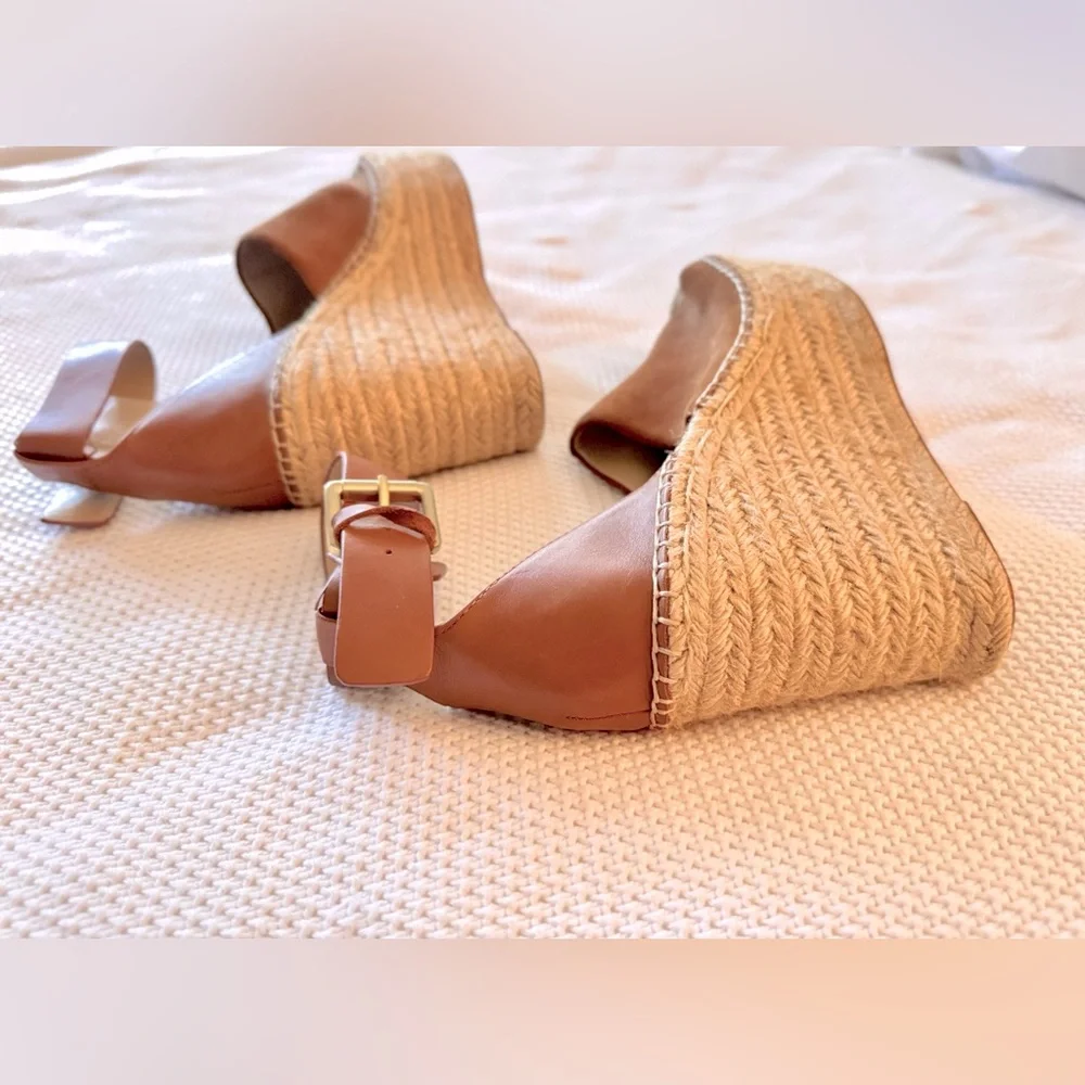 MARC FISHER Adalyn Espadrille Wedge Sandal Tan Leather Sandals Women’s Shoes